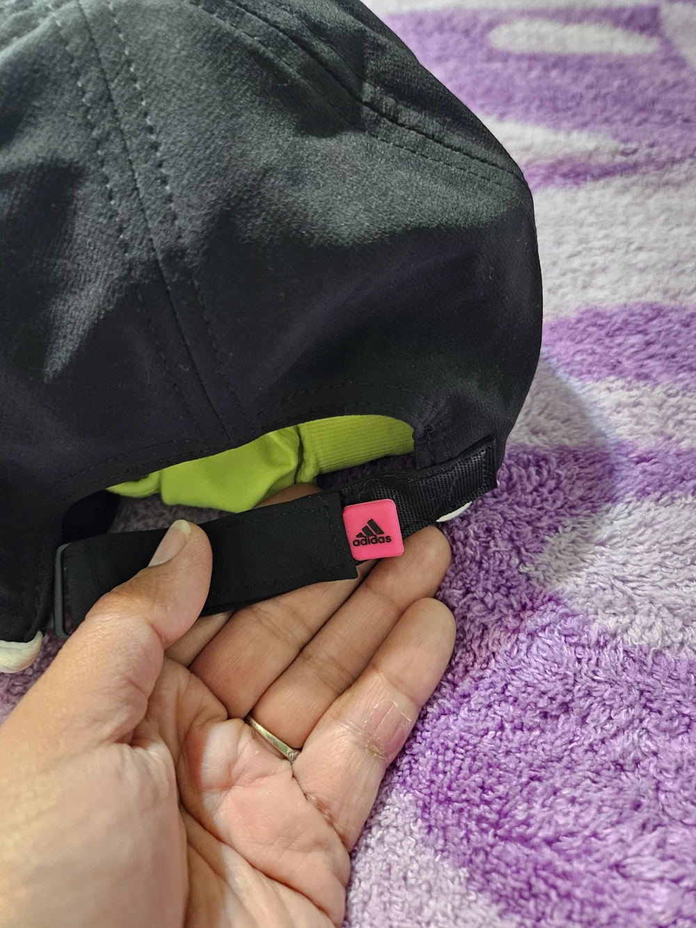 Adidas Black Cap with Pink Logo and White Trim